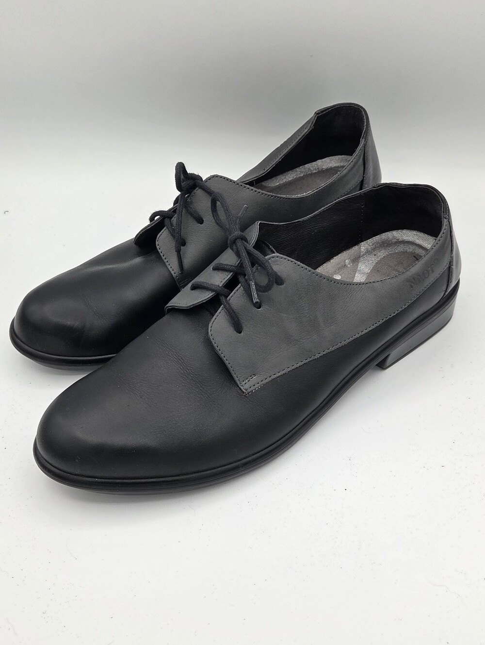 Naot Two-Tone Black and Gray Lace-Up Oxfords